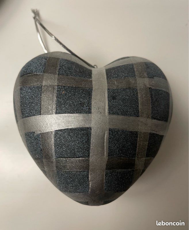 2 Cœurs gris-bleu en terre cuite décorée (image 4)