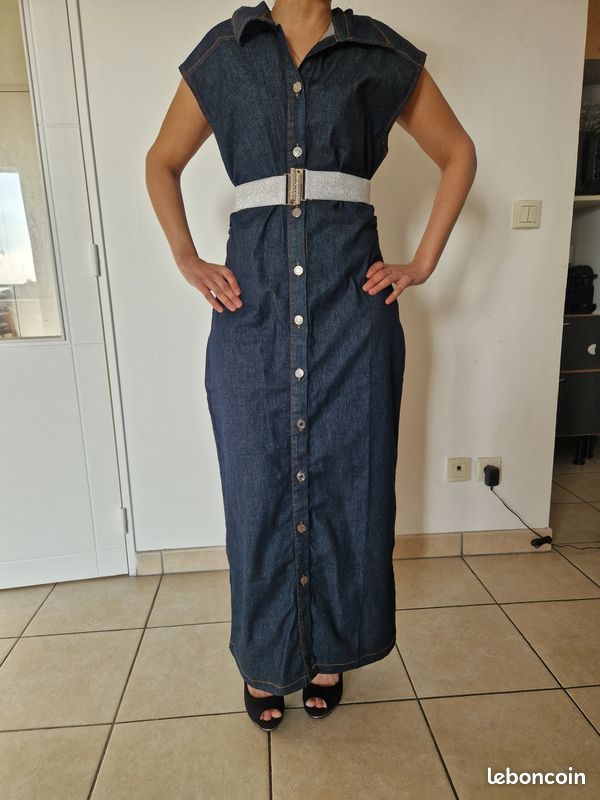 Robe jean longue sans manche (image 3)