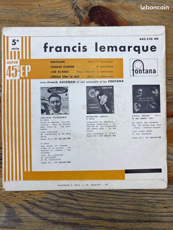 Vinyle Francis lemarque 45 tours (image 2)