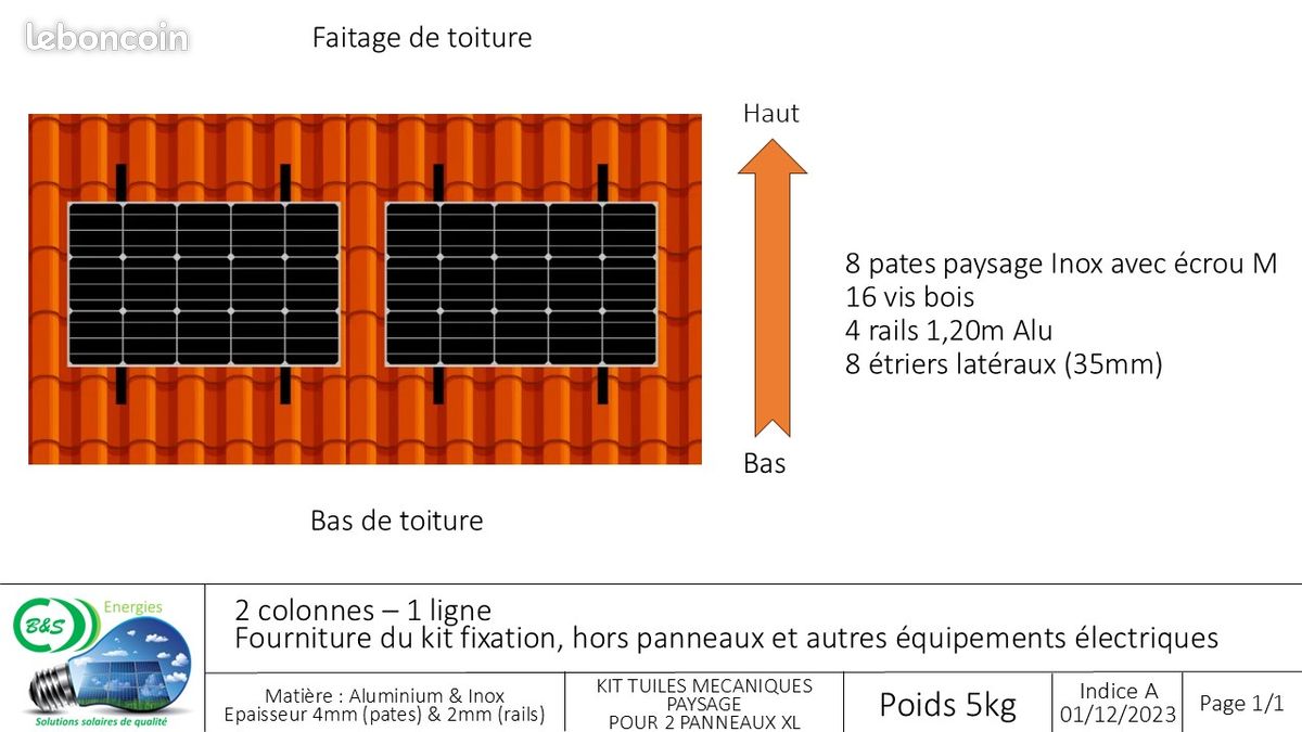 Système De Fixation Plaques Solaires Ancrage Tuile Bois - Ensemble Inox A2 Avec Vis, Goujons Et Rondelle Caoutchouc