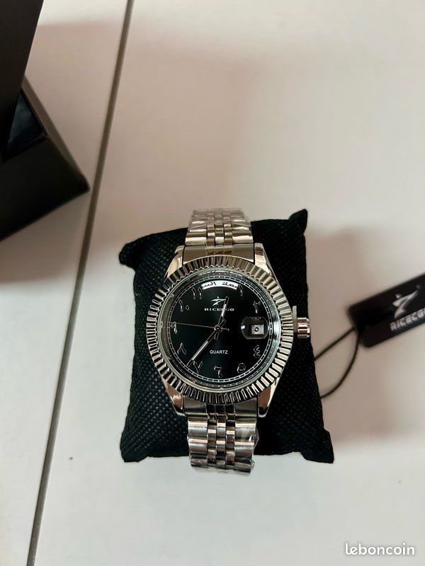 Montre homme RICECGO argenté avec cadran noir (image 2)