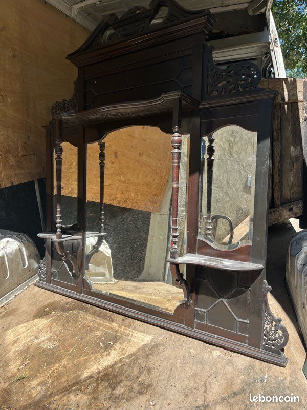 Grand miroir de buffet ancien en bois sculpté (image 1)