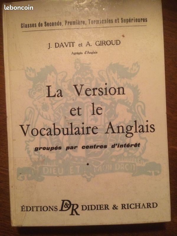 Livre La version et le vocabulaire anglais (image 1)