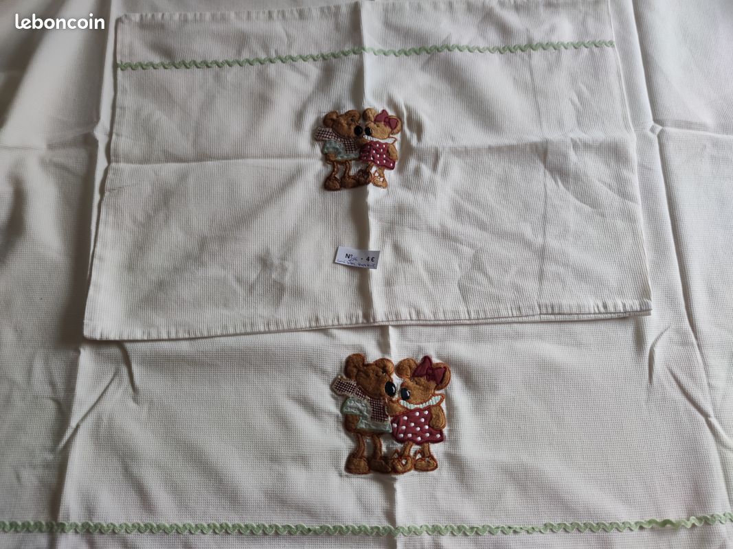Lot drap bébé souris couple + taie oreiller carré blanc garçon fille (image 1)