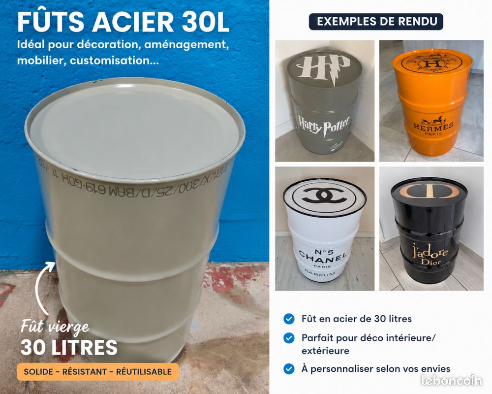 Fût acier 30l – idéal déco / mobilier (image 1)