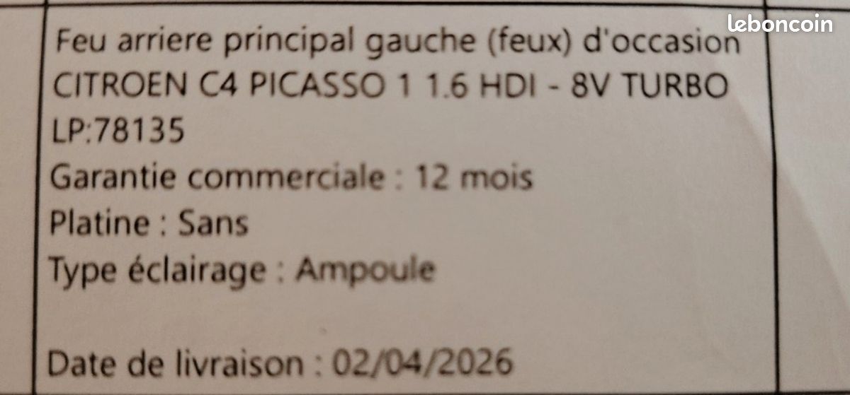Feu arrière principal gauche C4 picasso (image 2)