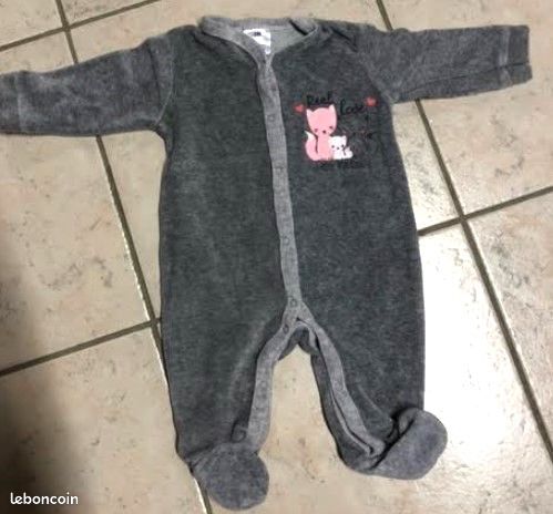 Babygros velours gris 3 mois neuf (image 1)