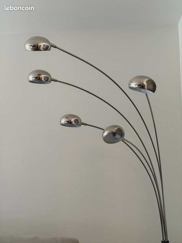 Lampadaire design 5 branches acier et marbre – Excellent état (image 2)