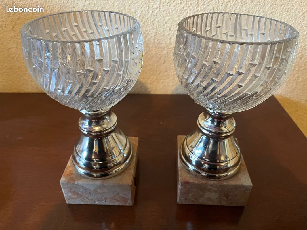 ANCIEN TROPHÉE COUPE VINTAGE METAL CHROME ARGENTE SOCLE MARBRE H 15 CM EUR 19,50 - FR