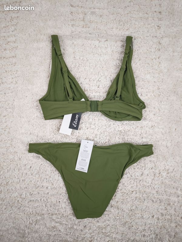 Maillot de bain 2 pièces Etam neuf – Taille 85D / 40 FR – Femme – Vert forêt – Armature (image 2)