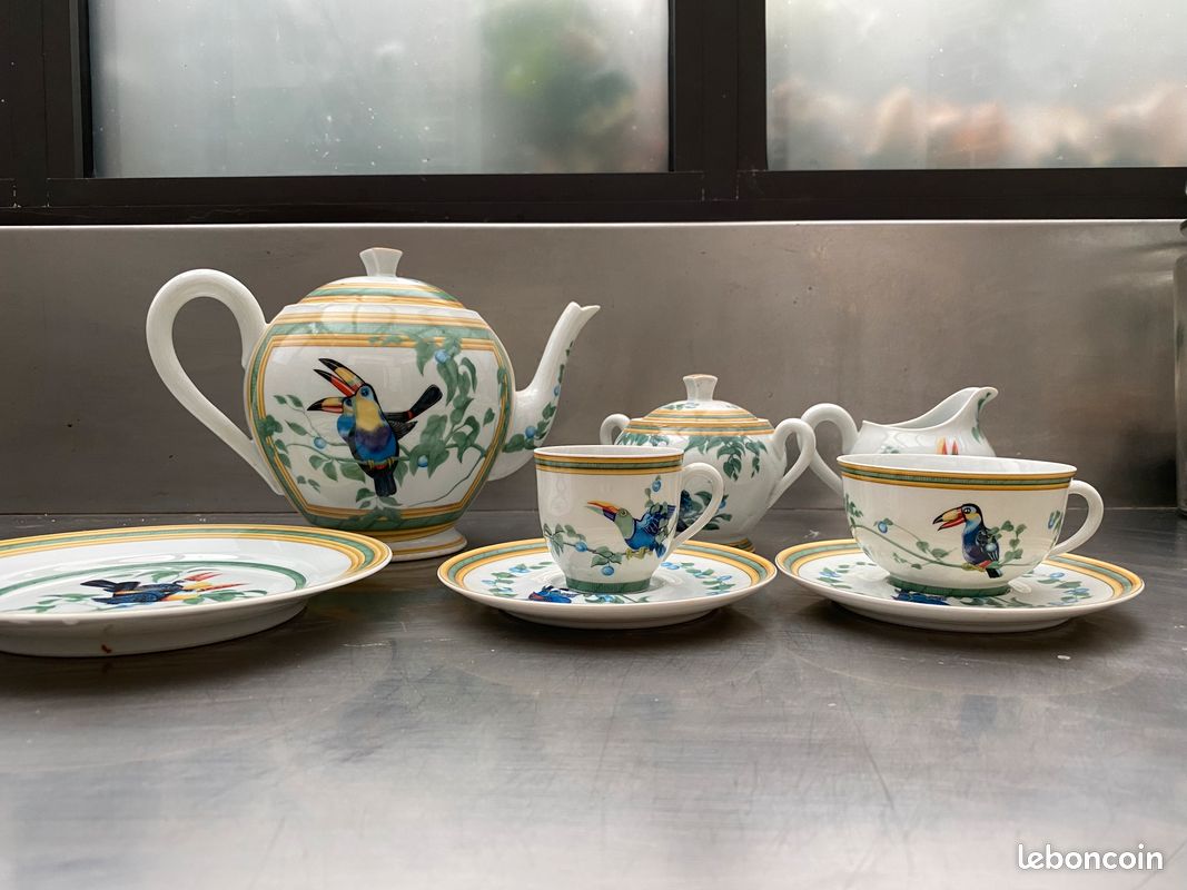 Service à Café/thé Hermès Toucans – Porcelaine De Limoges – 3 Pièces – Occasion
