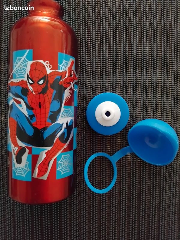 Gourde Enfant Spiderman 400 Ml - Aluminium Bleu - Couvercle à Visser - Neuf - Fabriqué En France - Disney