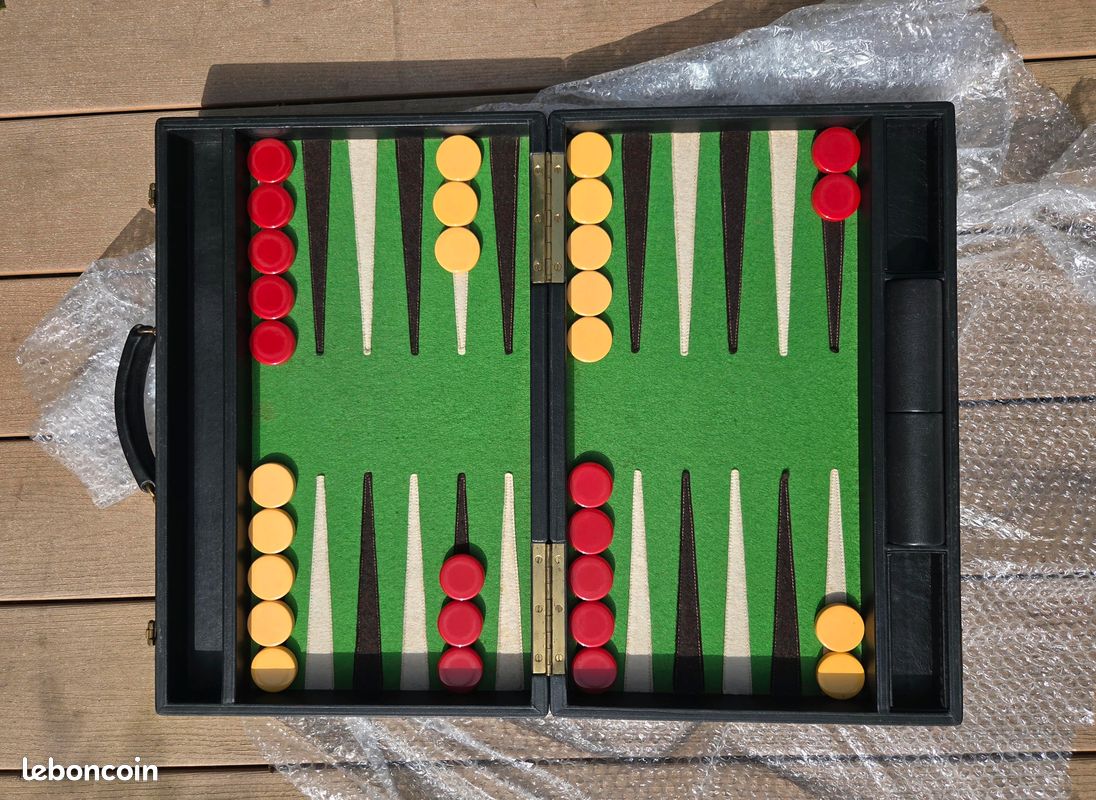 Grand Ensemble Backgammon Vintage Crisloid - Bakélite Vert/Jaune Avec Étui Lin