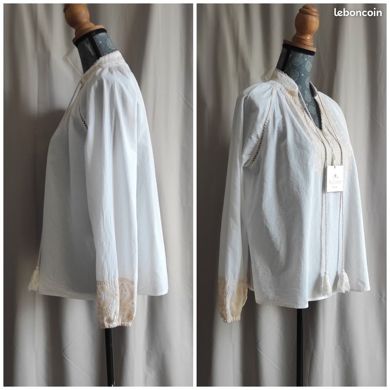 Blouse Neuve By Coco - Taille 48 à 52 - Couleur Blanc Et Marron - Avec étiquettes