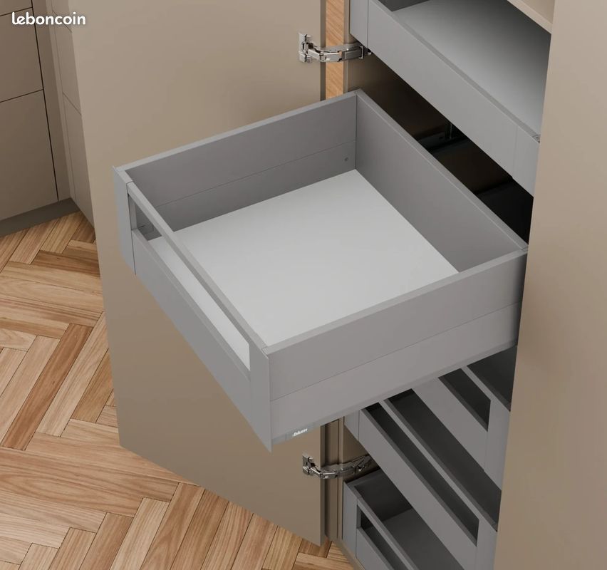 Kit bloc-tiroir MERIVOBOX - Gris orion mat - BLUMOTION Hauteur E avec tube (192 mm