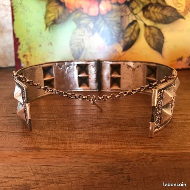 Bracelet Manchette Large En Cuivre Et Métal Argenté - Style Ouvragé Vintage - Pour Femme - Occasion TTBE