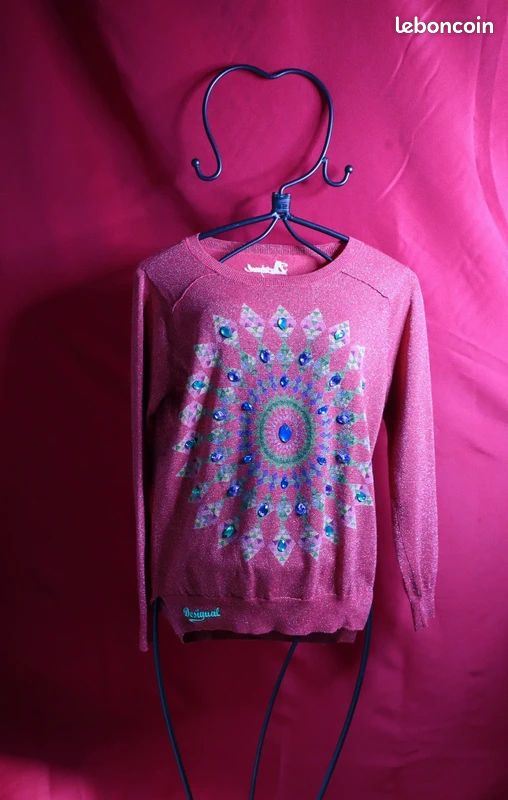Pull Desigual Multicolore Taille L - Col V Et Coupe Regular, Plein De Vie !