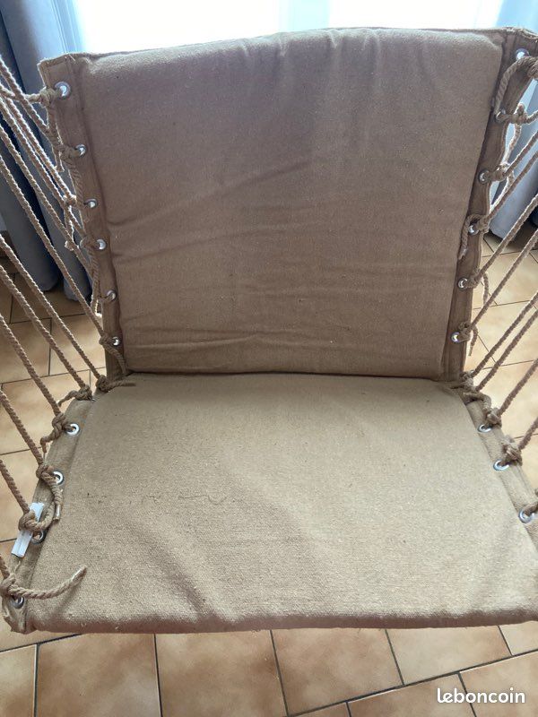 Chaise balançoire hamac tissu beige et cordage (image 2)