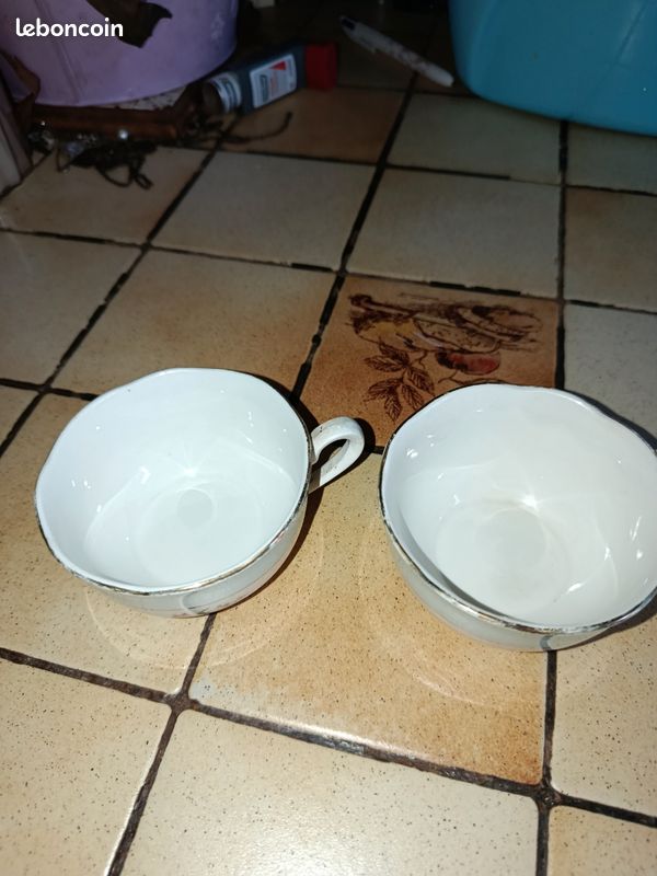 2 tasses ancienne Sarreguemines avec des fleurs (image 1)