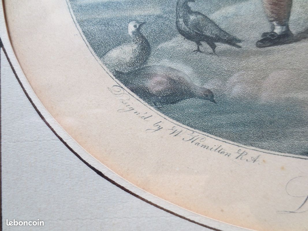 Lithographies XVIII - XIX e - Scènes d'enfants avec animaux - W. Hamilton / Barney - encadrées - B.E - (image 5)