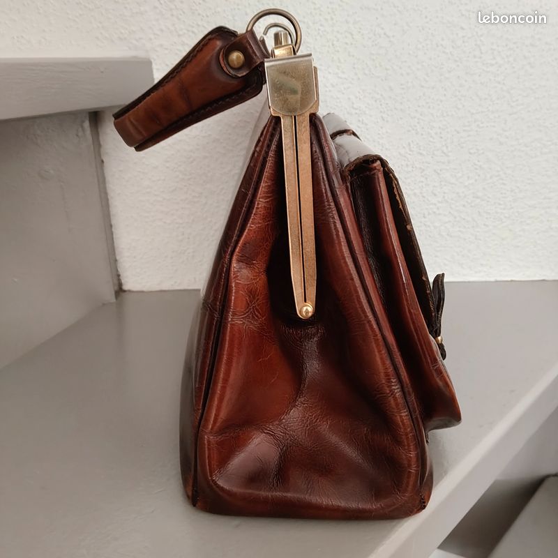 Sac à Patins à Glace Vintage Heschung Cuir - équipement Équipe De France, Occasion