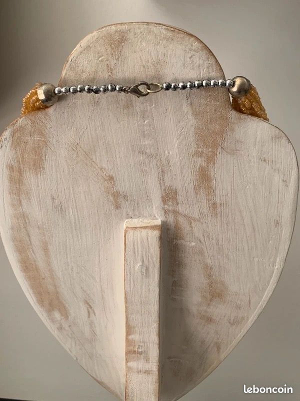 Jolie perle de graines de verre blanc vintage, collier multi-brins de perles de bois rouges, 55 » - France