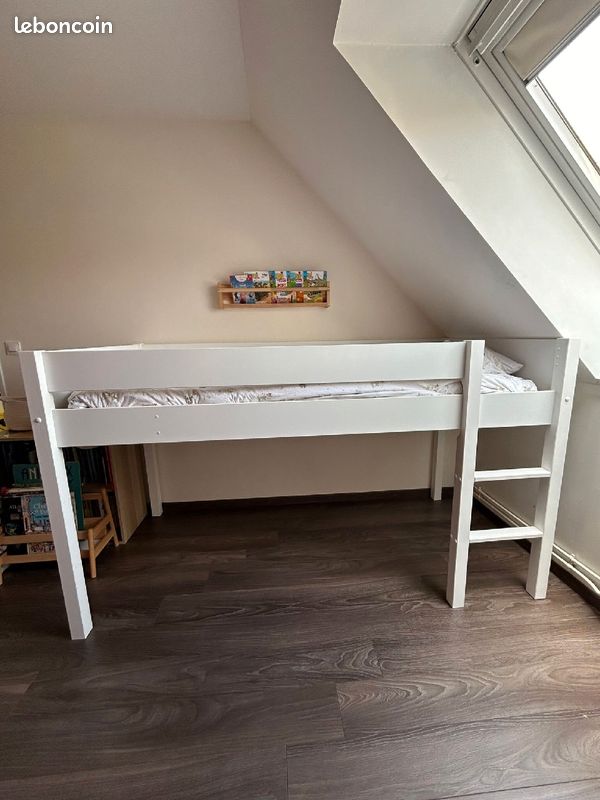 Lit surélevé enfant 90X200 blanc (image 1)