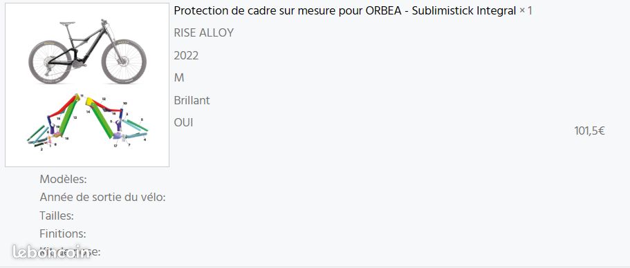 Protection de cadre sur mesure pour ORBEA RISE Integral (image 1)