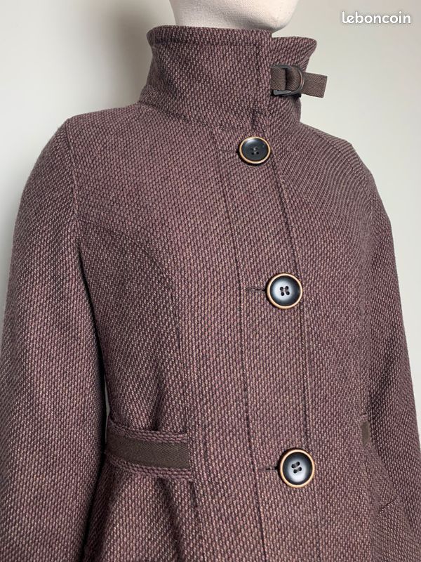 Manteau mi long en majorité laine chiné marron et violine Chattawak #chattawak (image 2)