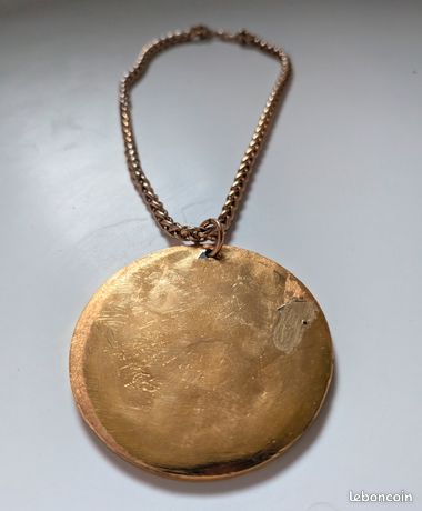 Pendentif Ancien Napoléon III - Médaillon Français 19e Siècle - Pierre Bleue Naturelle - Occasion