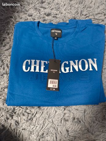 T-shirt Chevignon Manches Longues Bleu Foncé Taille M - Neuf Avec étiquettes, Basique Chic Homme