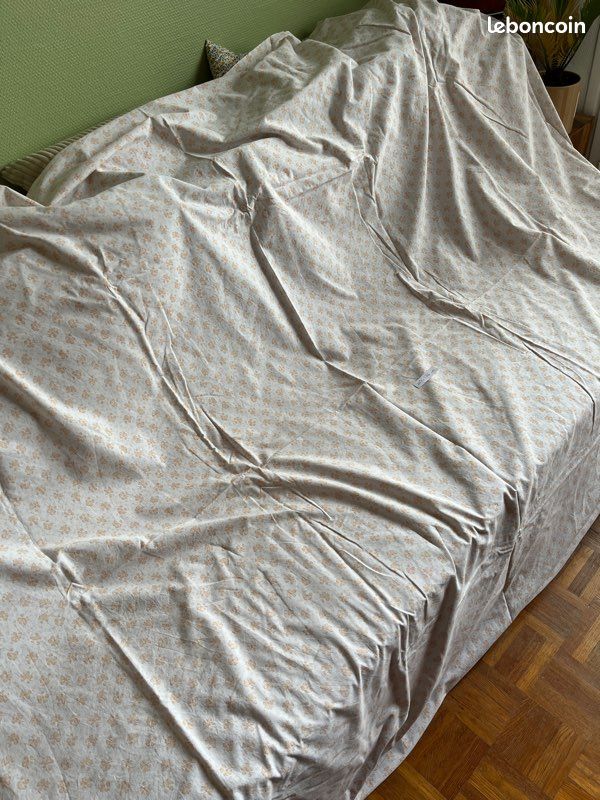 Tissu coton vintage blanc à fleurs oranges (image 1)