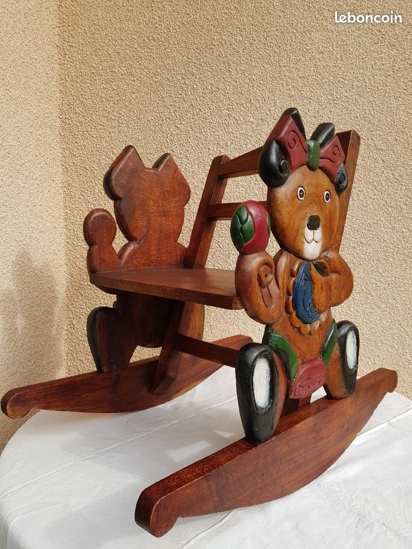 Fauteuil a bascule bois decore (image 3)