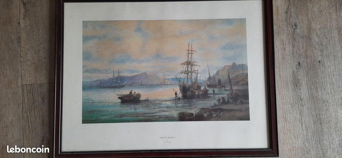 2 gravures post-impressionnistes encadrées scène côtière (image 2)