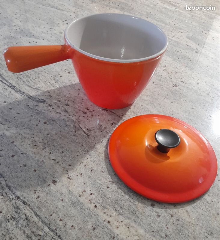 Poêlon à Fondue Le Creuset En Fonte Émaillée - Orange - 16 Cm - Fabriqué En France - Vintage