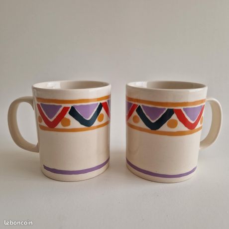 Vintage Lot Ancienne VAISSELLE LOTUS MOBIL 3 MUG TASSE COLORIS ARCOPAL Café