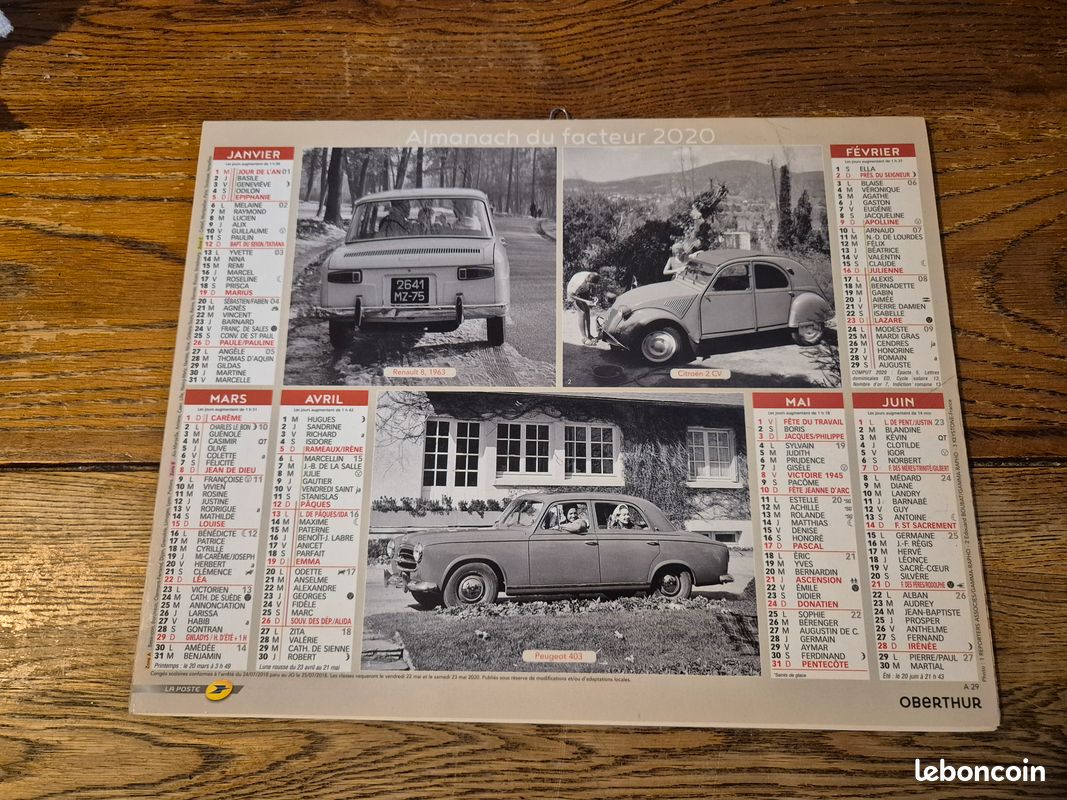 Calendrier Almanach 2024 - Voitures Anciennes 2CV, Simca, Ami 6, Peugeot 404, Renault 4