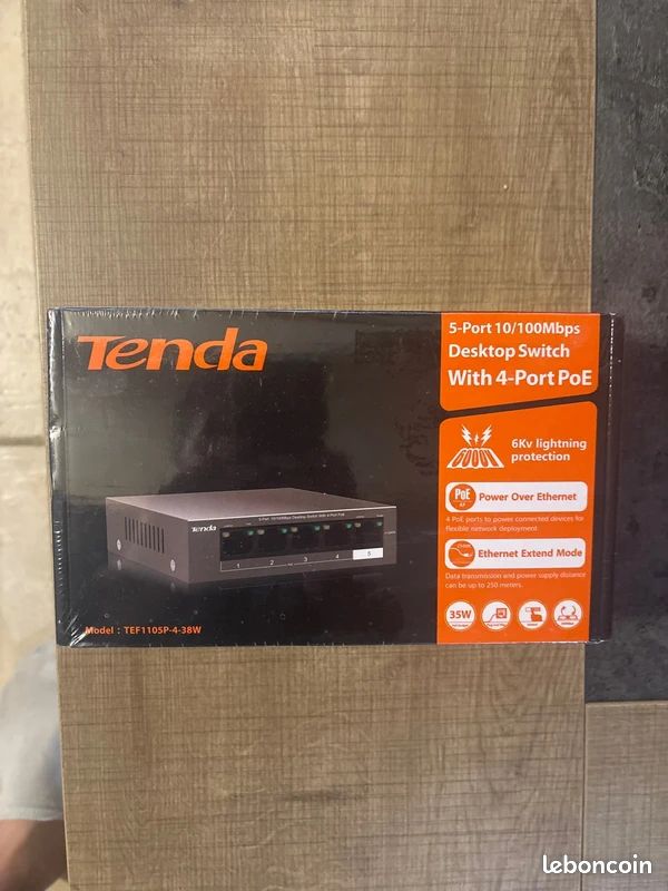 Switch Ethernet PoE Tenda TEF1105P-4-38W neuf sous blister (image 1)