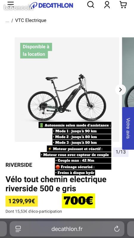 Vélo electrique tout chemin riverside 500e gris (image 1)