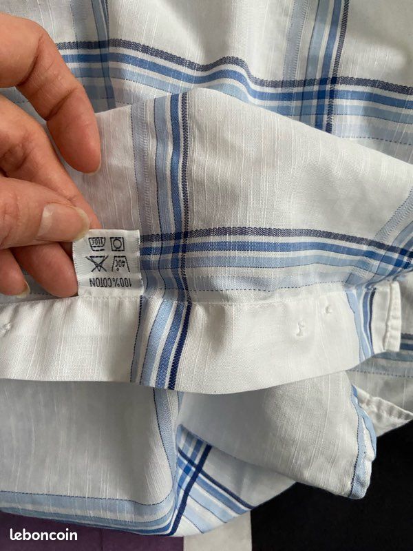 Balenciaga Vintage chemise homme coton blanche rayée bleu manches longues xl carreaux (image 16)