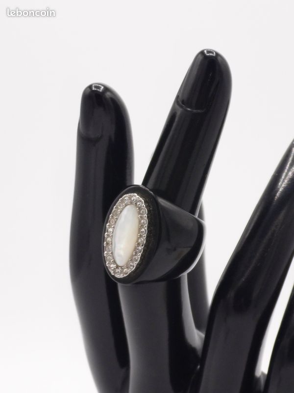 Bague Argent Et Nacre – Style Vagues Années 1980 – Taille 57 – Occasion – Sans Marque