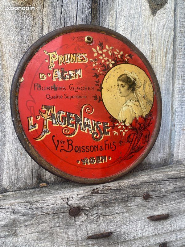Tôle lithographiée publicitaire Prunes d'Agen l'Agenaise imp. Sirven Toulouse - Collection