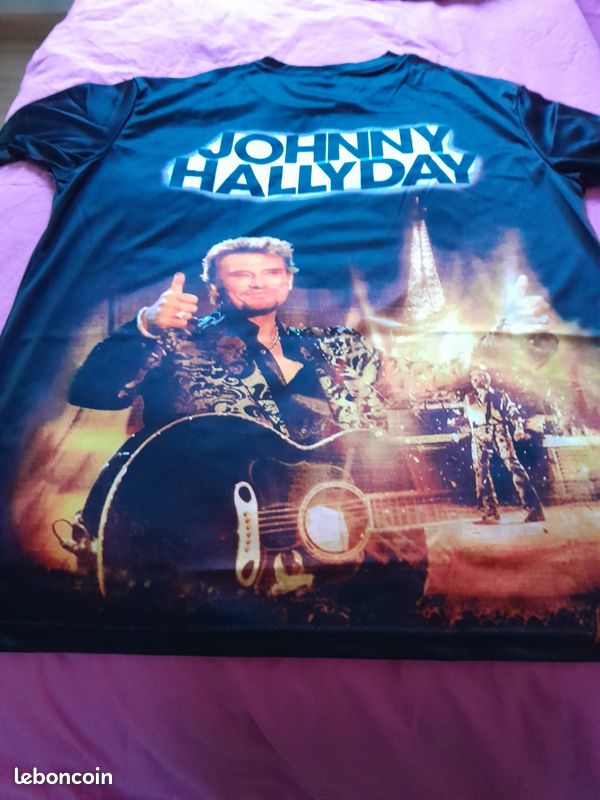 T-shirt Johnny Hallyday Homme - Taille XL, Gris, Motif "Hallyday Forever", Coton, Neuf Avec étiquettes
