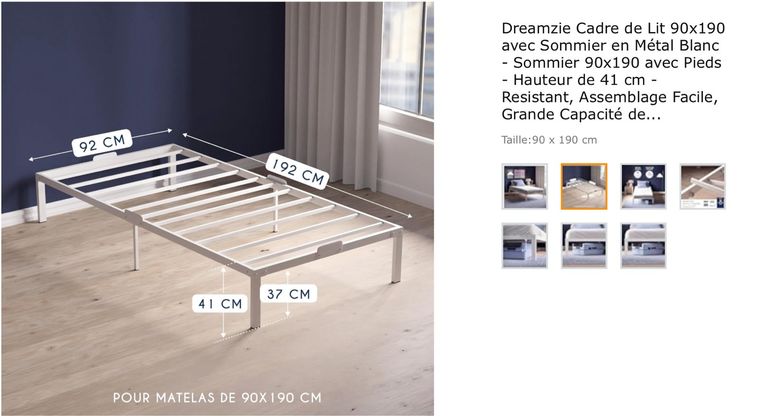 Dreamzie Cadre de lit 140 x 190 avec Sommier et …