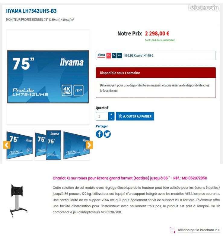 Ecran Iyyama 75' 4K - Système visio conférence - Support motorisé (image 10)