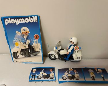 Set Playmobil Vintage Police Motard 3564 V2 (1982) - Moto Blanche & Policier - Occasion Bon État