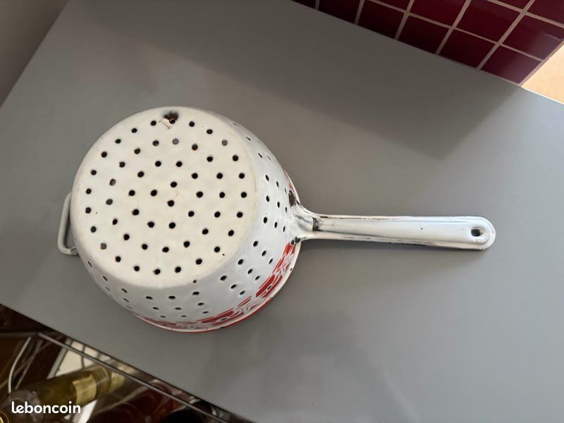 Ancienne Passoire Emaille Rouge Cuisine Menagere Deco Vintage