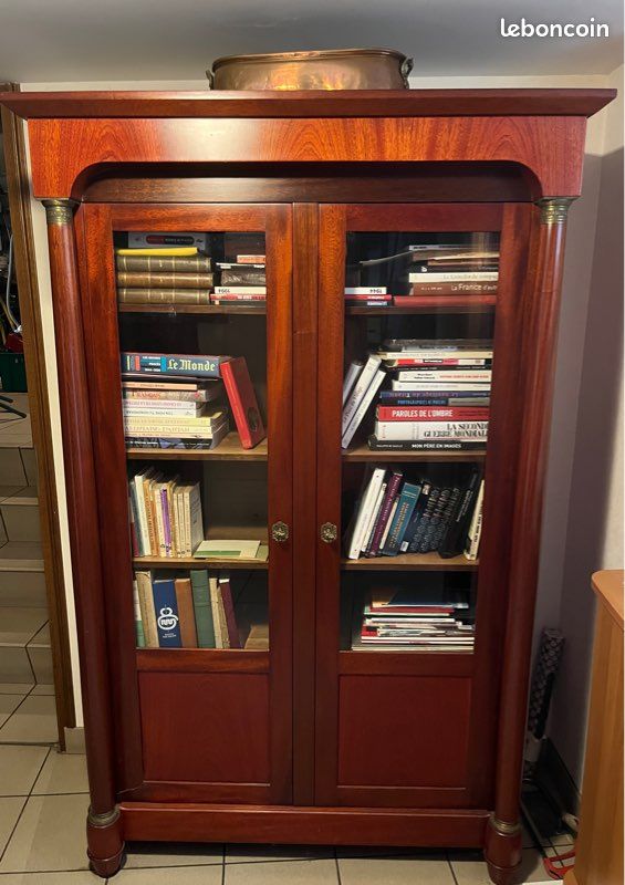Bibliothèque vitrine ancienne style Empire / Louis-Philippe – En bois massif (image 1)