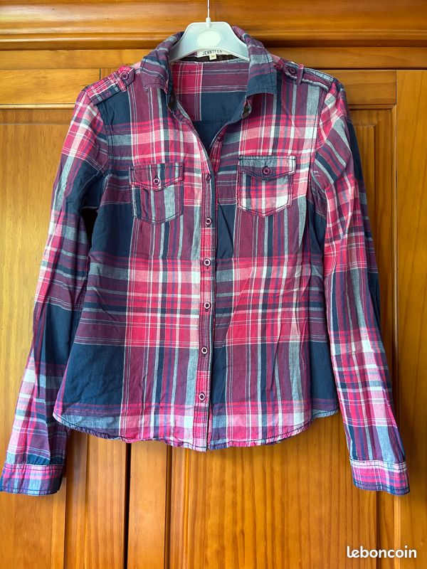 Chemise à carreaux bleu et rose Jennyfer (image 1)