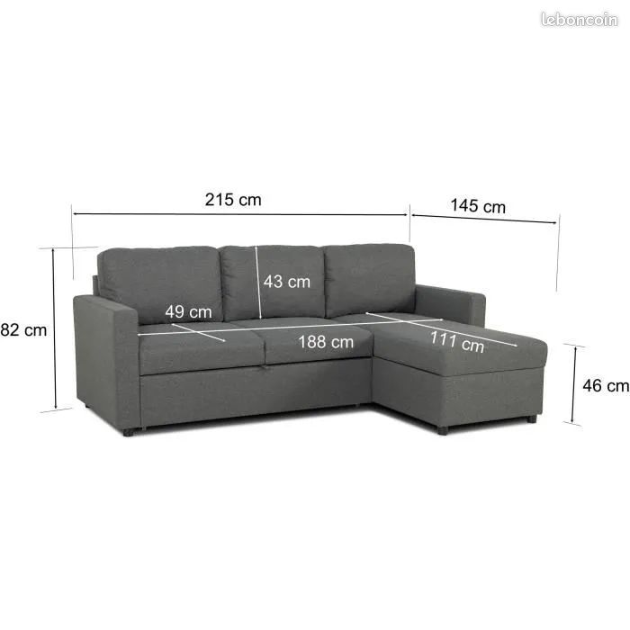 Canapé d'angle convertible réversible 3 places avec coffre (image 7)